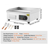 Commercial Electric Griddle, 1700W Countertop Flat Top Grill, 122℉-572 ℉ Adjustable Temp, 17.72 x 11.81 x 0.39in Stainless Steel Griddle Grill with 2 Shovels and 2 Brushes for Home or Restaurant